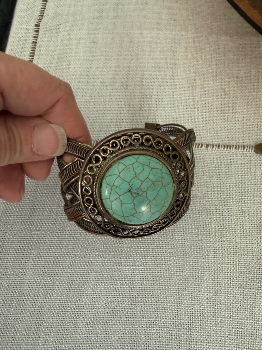 Turquoise look Stone Filigree Cuff Bracelet - Women Jewelry